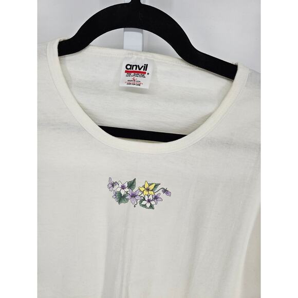 Anvil Womens Cream Floral Pre-Shrunk Cotton Crewneck Short Sleeve T-Shirt Size L - Picture 3 of 4